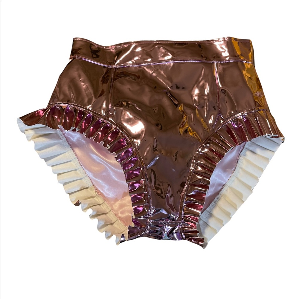 Char Workroom Pink/Rose Metallic Ruffle Frill Zip Handmade Designer Viral Shorts